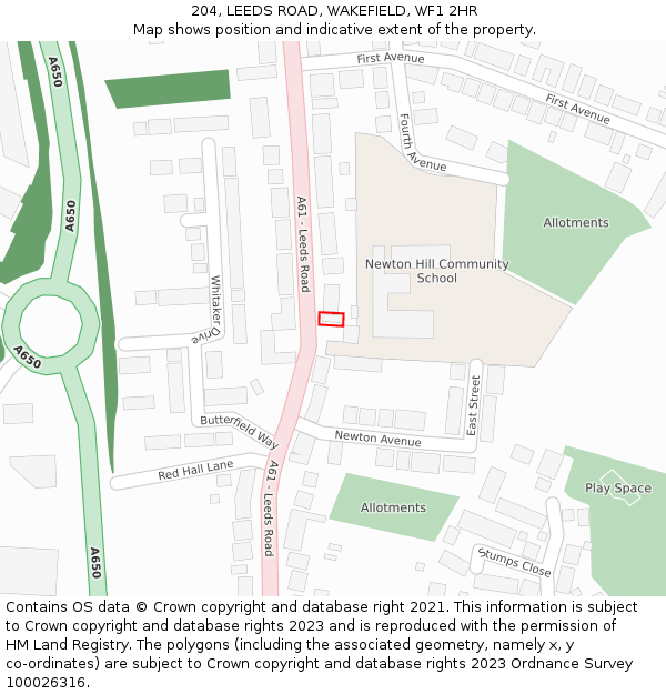 204, LEEDS ROAD, WAKEFIELD, WF1 2HR: Location map and indicative extent of plot