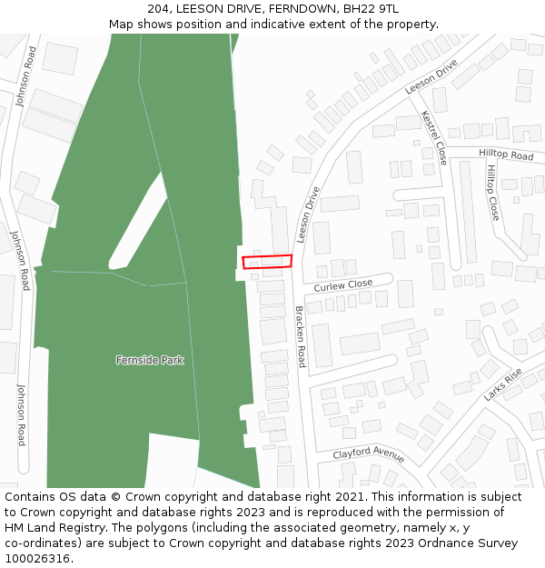 204, LEESON DRIVE, FERNDOWN, BH22 9TL: Location map and indicative extent of plot