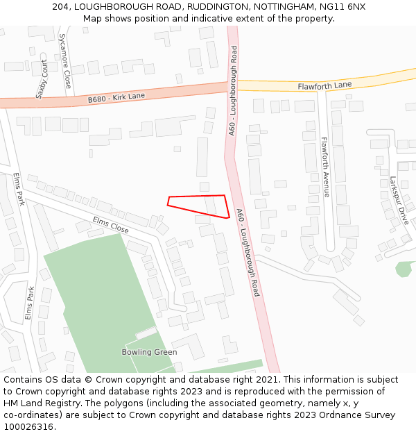 204, LOUGHBOROUGH ROAD, RUDDINGTON, NOTTINGHAM, NG11 6NX: Location map and indicative extent of plot