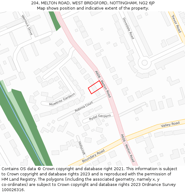 204, MELTON ROAD, WEST BRIDGFORD, NOTTINGHAM, NG2 6JP: Location map and indicative extent of plot