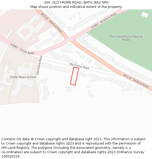 204, OLD FROME ROAD, BATH, BA2 5RH: Location map and indicative extent of plot