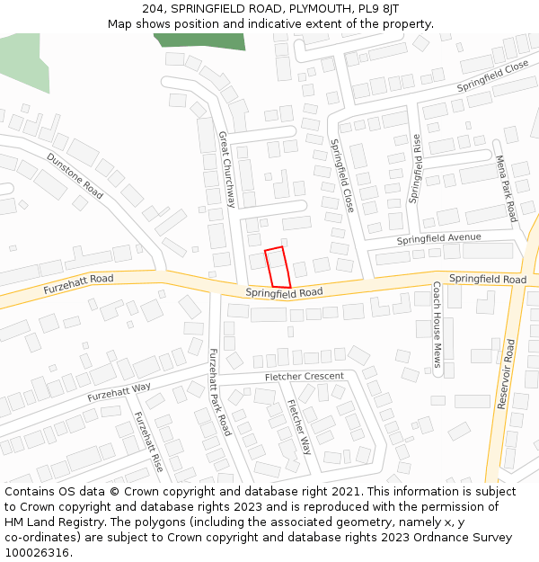 204, SPRINGFIELD ROAD, PLYMOUTH, PL9 8JT: Location map and indicative extent of plot