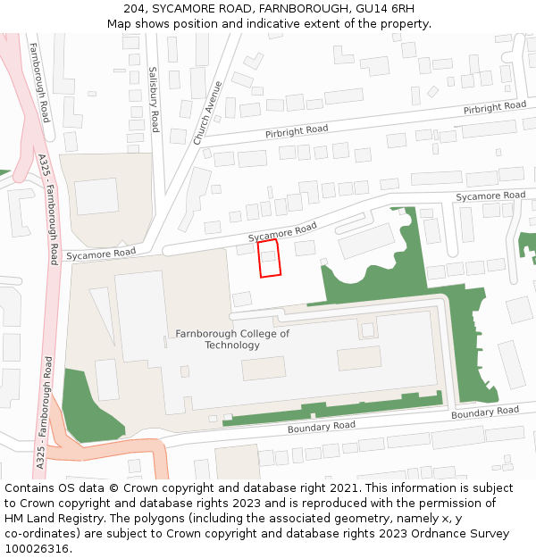 204, SYCAMORE ROAD, FARNBOROUGH, GU14 6RH: Location map and indicative extent of plot