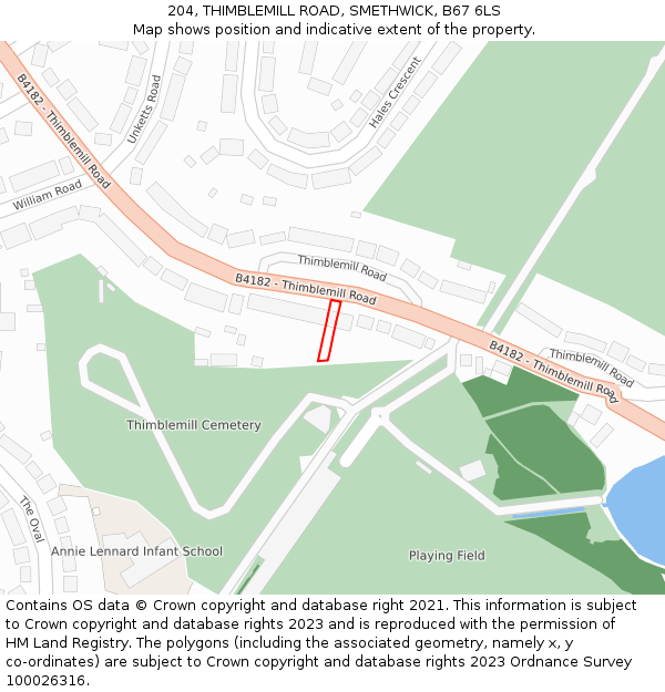 204, THIMBLEMILL ROAD, SMETHWICK, B67 6LS: Location map and indicative extent of plot