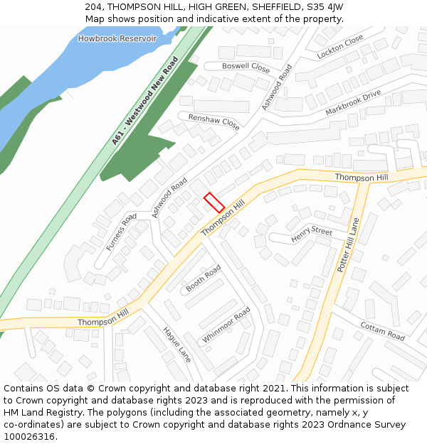 204, THOMPSON HILL, HIGH GREEN, SHEFFIELD, S35 4JW: Location map and indicative extent of plot