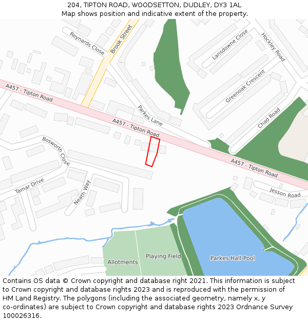 204, TIPTON ROAD, WOODSETTON, DUDLEY, DY3 1AL: Location map and indicative extent of plot