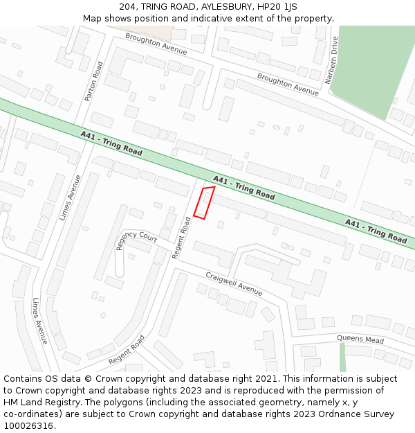 204, TRING ROAD, AYLESBURY, HP20 1JS: Location map and indicative extent of plot