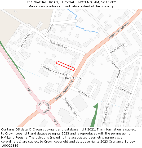 204, WATNALL ROAD, HUCKNALL, NOTTINGHAM, NG15 6EY: Location map and indicative extent of plot