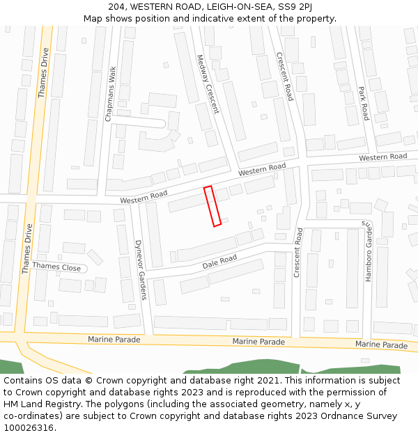 204, WESTERN ROAD, LEIGH-ON-SEA, SS9 2PJ: Location map and indicative extent of plot