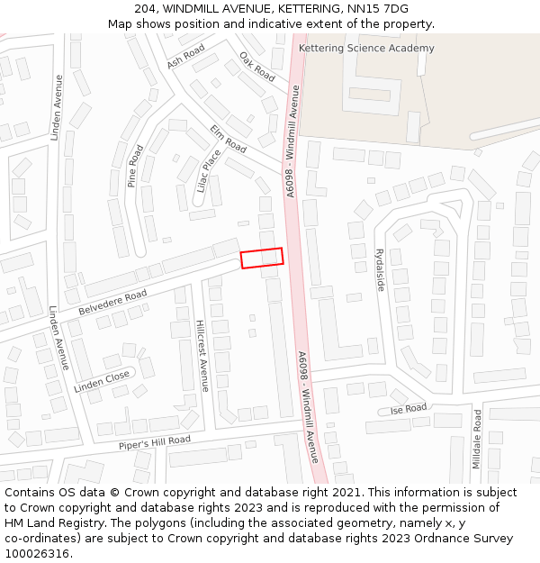 204, WINDMILL AVENUE, KETTERING, NN15 7DG: Location map and indicative extent of plot