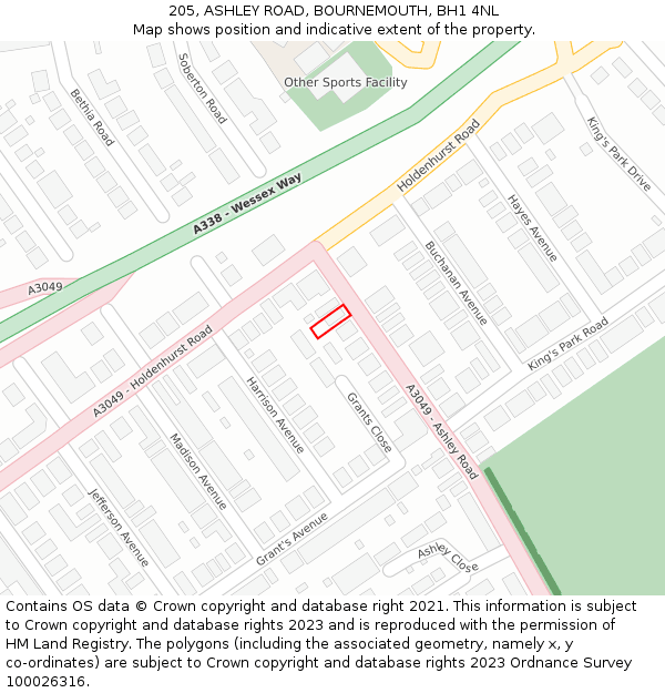 205, ASHLEY ROAD, BOURNEMOUTH, BH1 4NL: Location map and indicative extent of plot