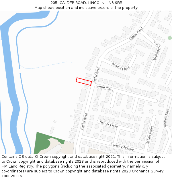 205, CALDER ROAD, LINCOLN, LN5 9BB: Location map and indicative extent of plot
