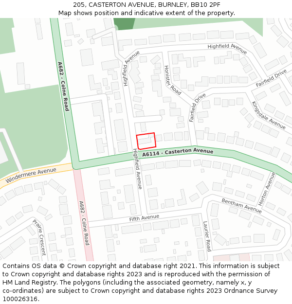 205, CASTERTON AVENUE, BURNLEY, BB10 2PF: Location map and indicative extent of plot