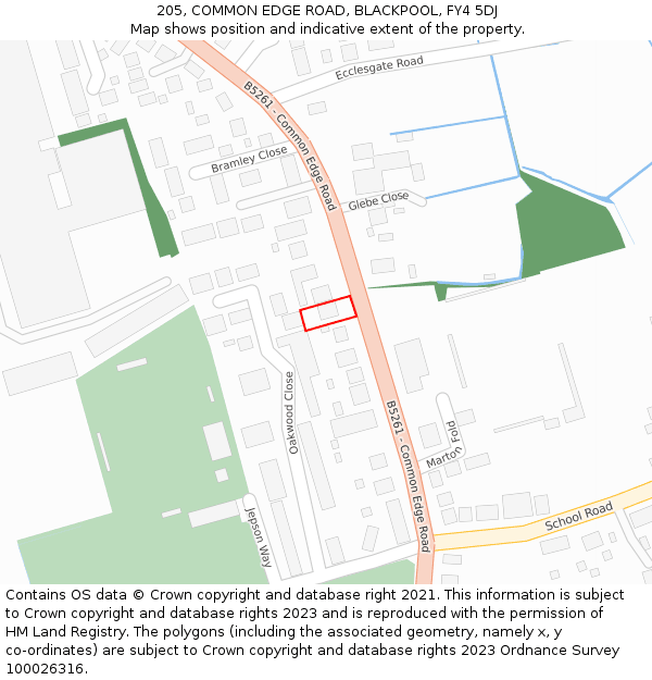 205, COMMON EDGE ROAD, BLACKPOOL, FY4 5DJ: Location map and indicative extent of plot