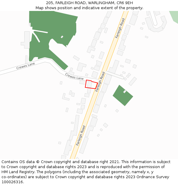 205, FARLEIGH ROAD, WARLINGHAM, CR6 9EH: Location map and indicative extent of plot