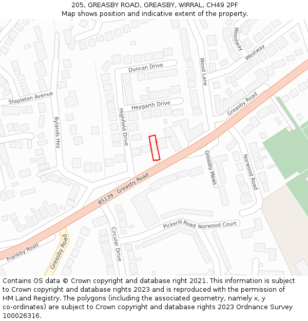 205, GREASBY ROAD, GREASBY, WIRRAL, CH49 2PF: Location map and indicative extent of plot