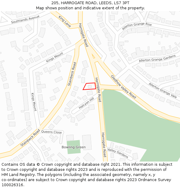 205, HARROGATE ROAD, LEEDS, LS7 3PT: Location map and indicative extent of plot