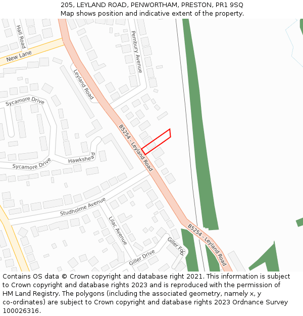 205, LEYLAND ROAD, PENWORTHAM, PRESTON, PR1 9SQ: Location map and indicative extent of plot