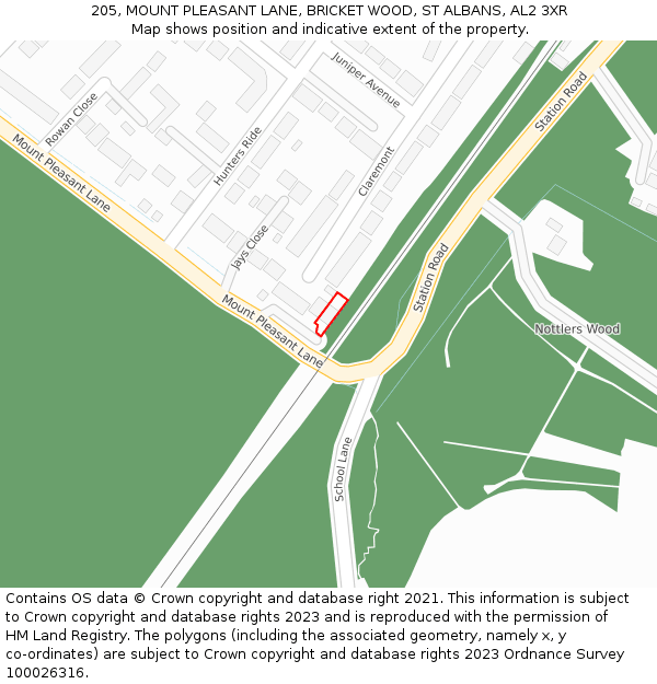 205, MOUNT PLEASANT LANE, BRICKET WOOD, ST ALBANS, AL2 3XR: Location map and indicative extent of plot