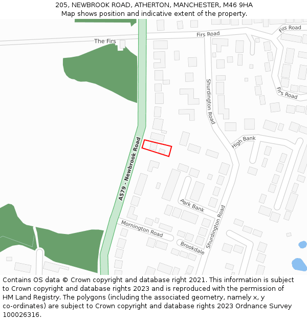 205, NEWBROOK ROAD, ATHERTON, MANCHESTER, M46 9HA: Location map and indicative extent of plot