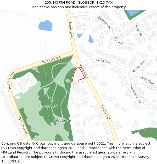 205, NORTH ROAD, GLOSSOP, SK13 7AX: Location map and indicative extent of plot