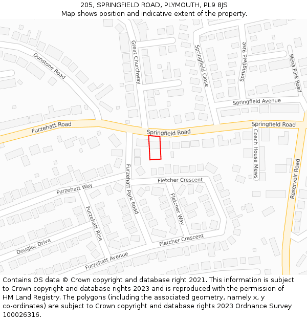 205, SPRINGFIELD ROAD, PLYMOUTH, PL9 8JS: Location map and indicative extent of plot