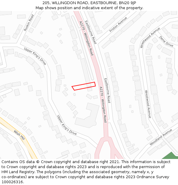 205, WILLINGDON ROAD, EASTBOURNE, BN20 9JP: Location map and indicative extent of plot