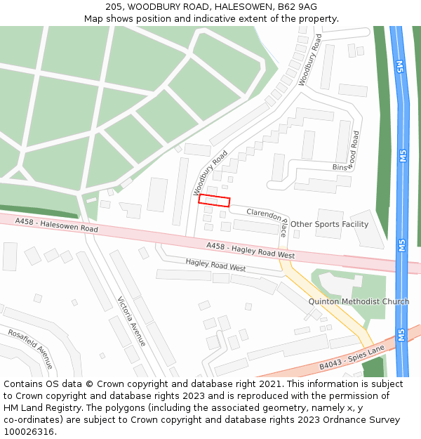 205, WOODBURY ROAD, HALESOWEN, B62 9AG: Location map and indicative extent of plot