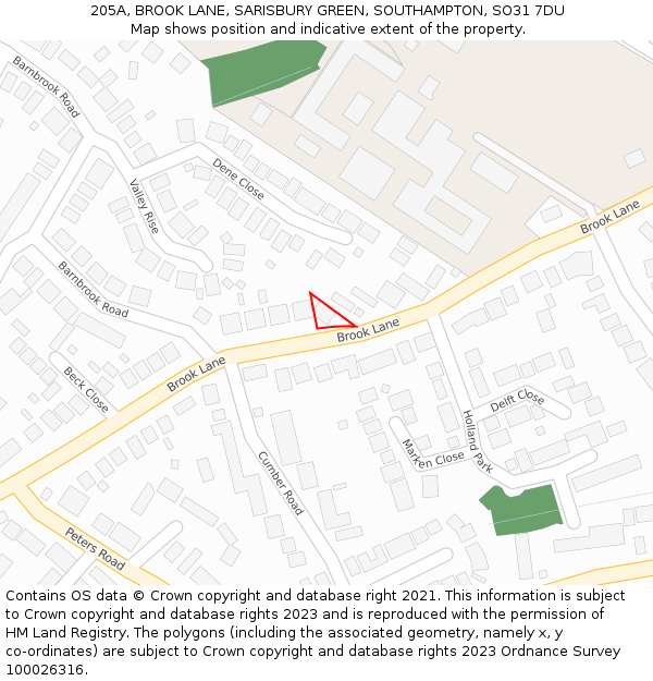 205A, BROOK LANE, SARISBURY GREEN, SOUTHAMPTON, SO31 7DU: Location map and indicative extent of plot