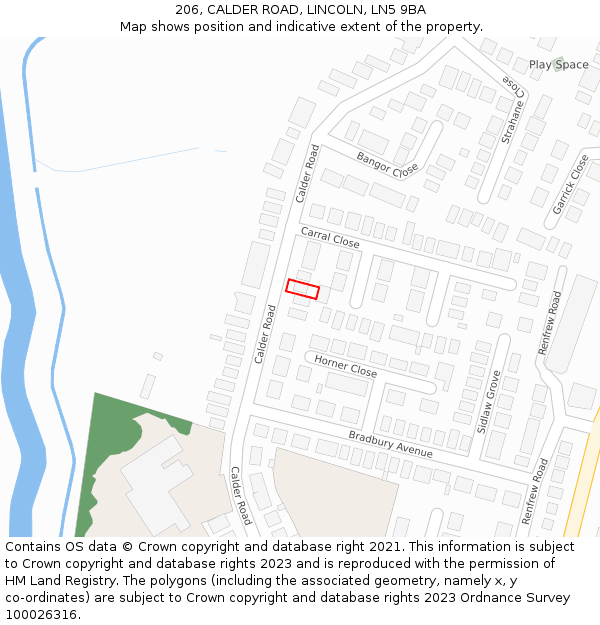 206, CALDER ROAD, LINCOLN, LN5 9BA: Location map and indicative extent of plot