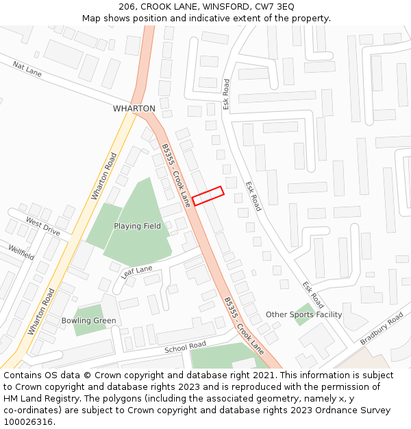 206, CROOK LANE, WINSFORD, CW7 3EQ: Location map and indicative extent of plot