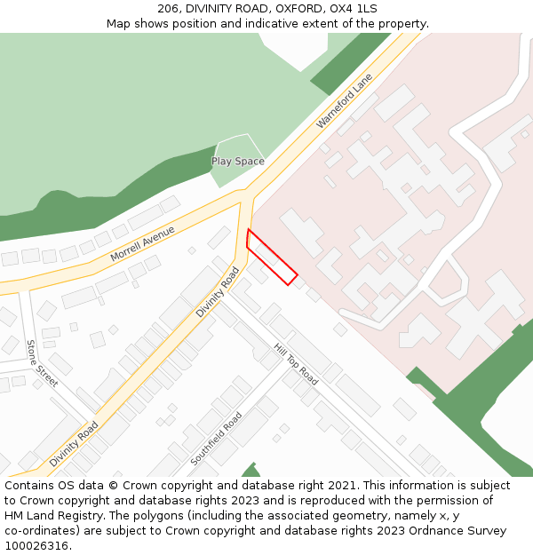 206, DIVINITY ROAD, OXFORD, OX4 1LS: Location map and indicative extent of plot