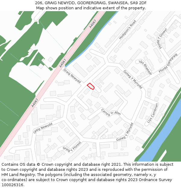 206, GRAIG NEWYDD, GODRERGRAIG, SWANSEA, SA9 2DF: Location map and indicative extent of plot