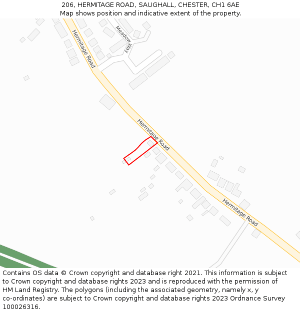 206, HERMITAGE ROAD, SAUGHALL, CHESTER, CH1 6AE: Location map and indicative extent of plot