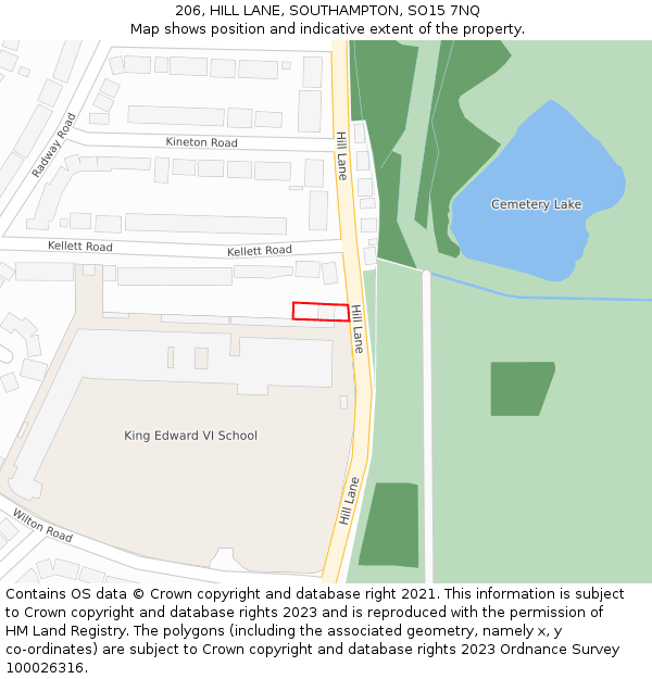 206, HILL LANE, SOUTHAMPTON, SO15 7NQ: Location map and indicative extent of plot