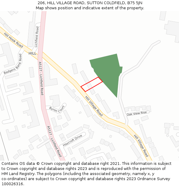 206, HILL VILLAGE ROAD, SUTTON COLDFIELD, B75 5JN: Location map and indicative extent of plot