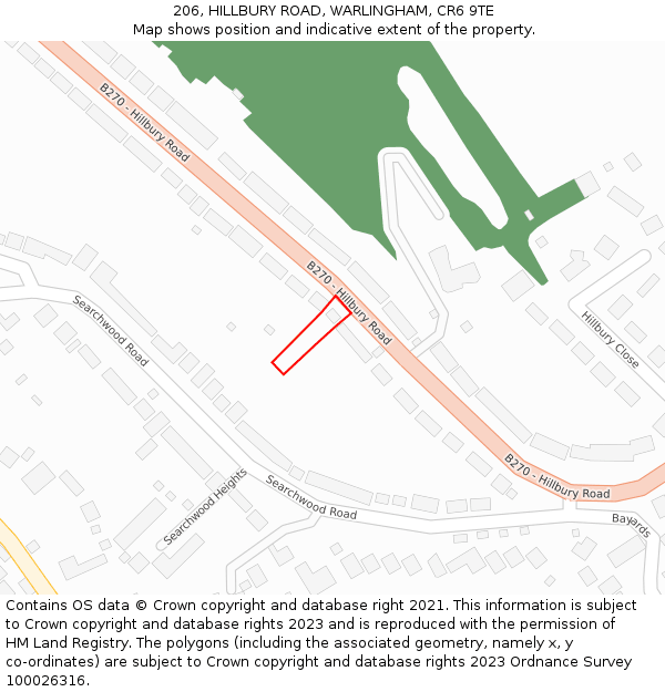 206, HILLBURY ROAD, WARLINGHAM, CR6 9TE: Location map and indicative extent of plot