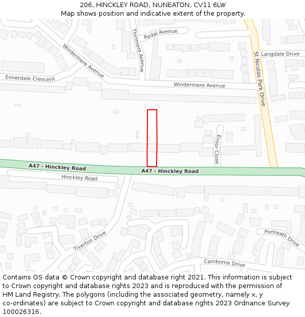 206, HINCKLEY ROAD, NUNEATON, CV11 6LW: Location map and indicative extent of plot