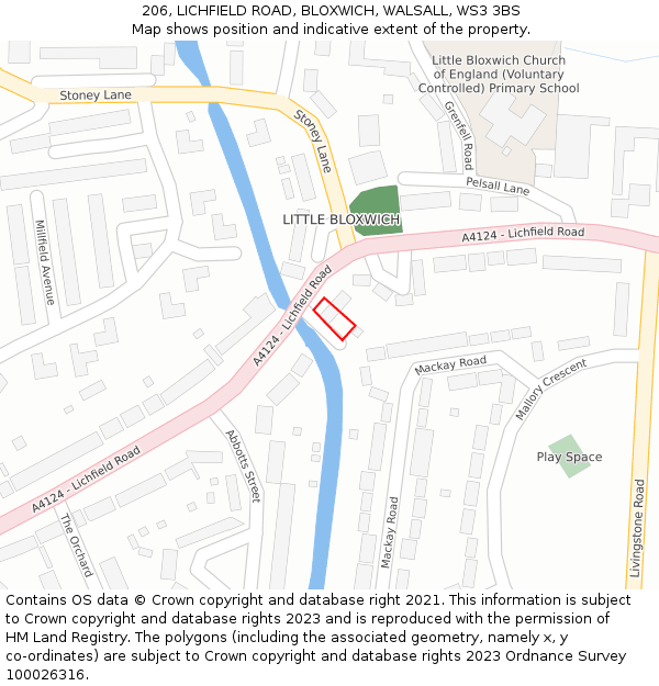 206, LICHFIELD ROAD, BLOXWICH, WALSALL, WS3 3BS: Location map and indicative extent of plot