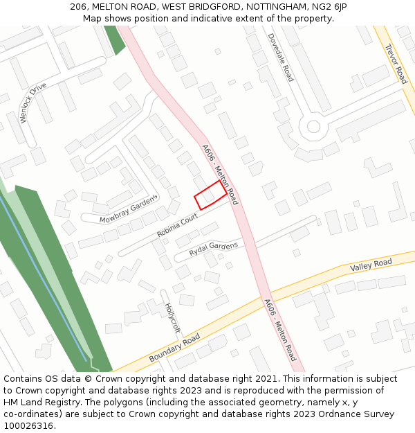 206, MELTON ROAD, WEST BRIDGFORD, NOTTINGHAM, NG2 6JP: Location map and indicative extent of plot