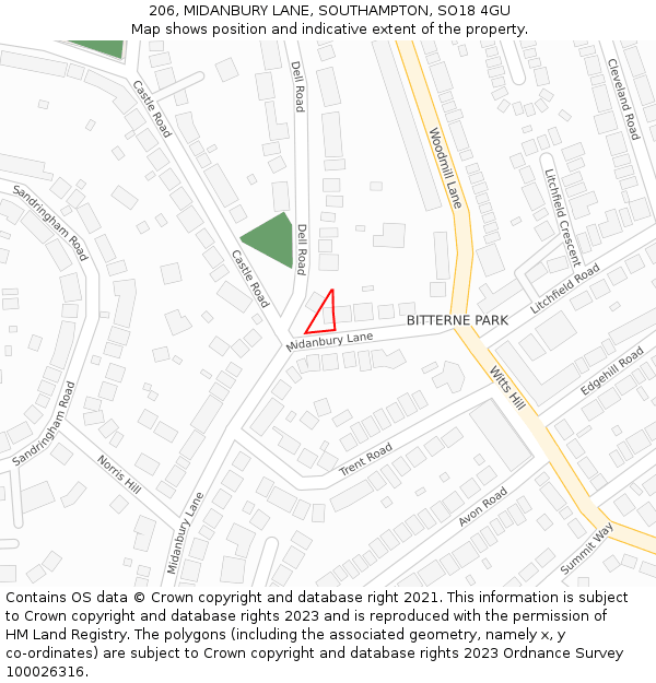 206, MIDANBURY LANE, SOUTHAMPTON, SO18 4GU: Location map and indicative extent of plot