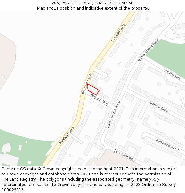 206, PANFIELD LANE, BRAINTREE, CM7 5RJ: Location map and indicative extent of plot