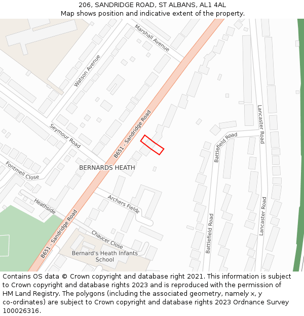 206, SANDRIDGE ROAD, ST ALBANS, AL1 4AL: Location map and indicative extent of plot