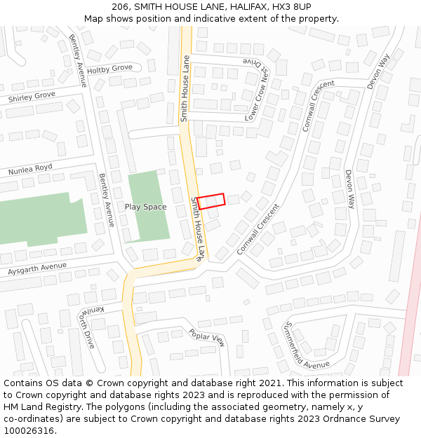 206, SMITH HOUSE LANE, HALIFAX, HX3 8UP: Location map and indicative extent of plot