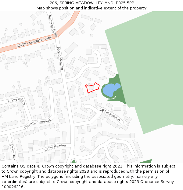 206, SPRING MEADOW, LEYLAND, PR25 5PP: Location map and indicative extent of plot