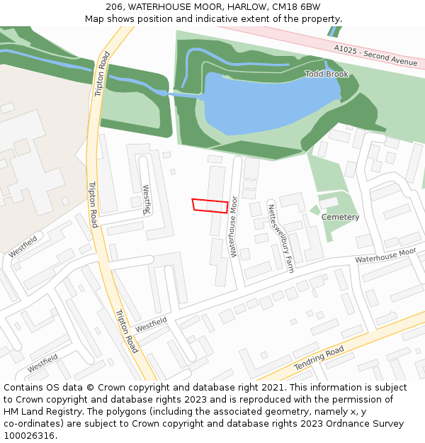 206, WATERHOUSE MOOR, HARLOW, CM18 6BW: Location map and indicative extent of plot