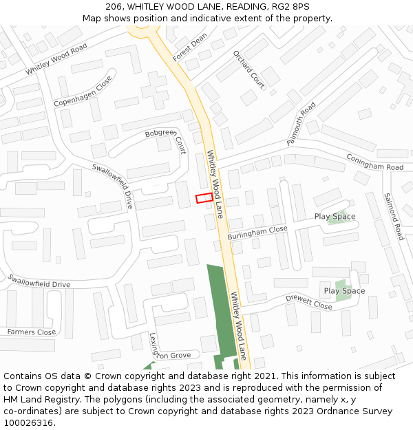 206, WHITLEY WOOD LANE, READING, RG2 8PS: Location map and indicative extent of plot