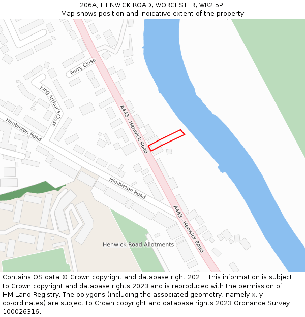 206A, HENWICK ROAD, WORCESTER, WR2 5PF: Location map and indicative extent of plot