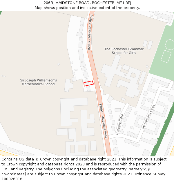 206B, MAIDSTONE ROAD, ROCHESTER, ME1 3EJ: Location map and indicative extent of plot