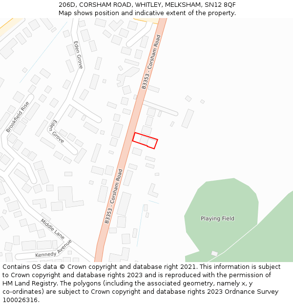 206D, CORSHAM ROAD, WHITLEY, MELKSHAM, SN12 8QF: Location map and indicative extent of plot